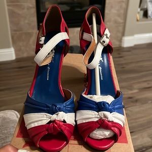 Vintage inspired Remix ritz heels size 6 Red/white/blue